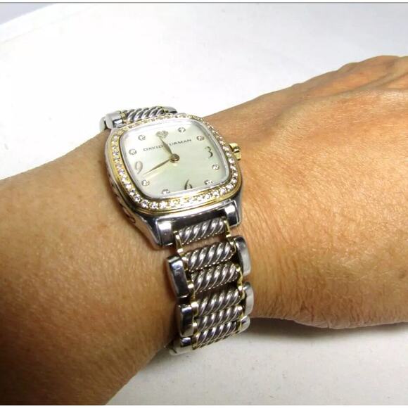 David Yurman Stainless Steel & 18K MOP Diamond Bezel 25MM Watch - Picture 8 of 10